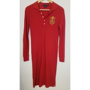 Ralph Lauren Equestrian Knit Dress Size Small Bodycon Large Embroidered Collared